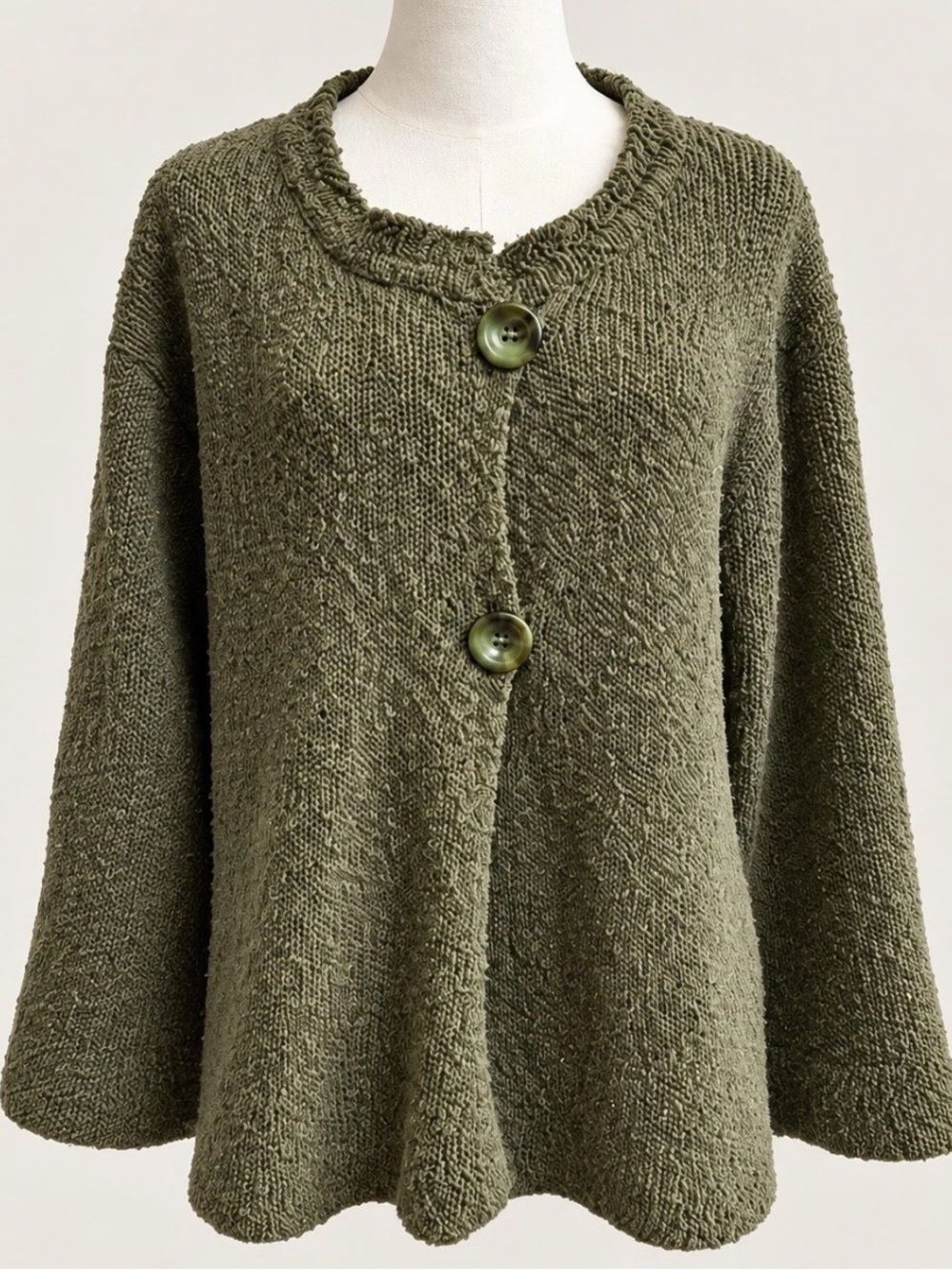 Triona Design Irish Linen Cotton Cardigan Olive Green Handloom Knit